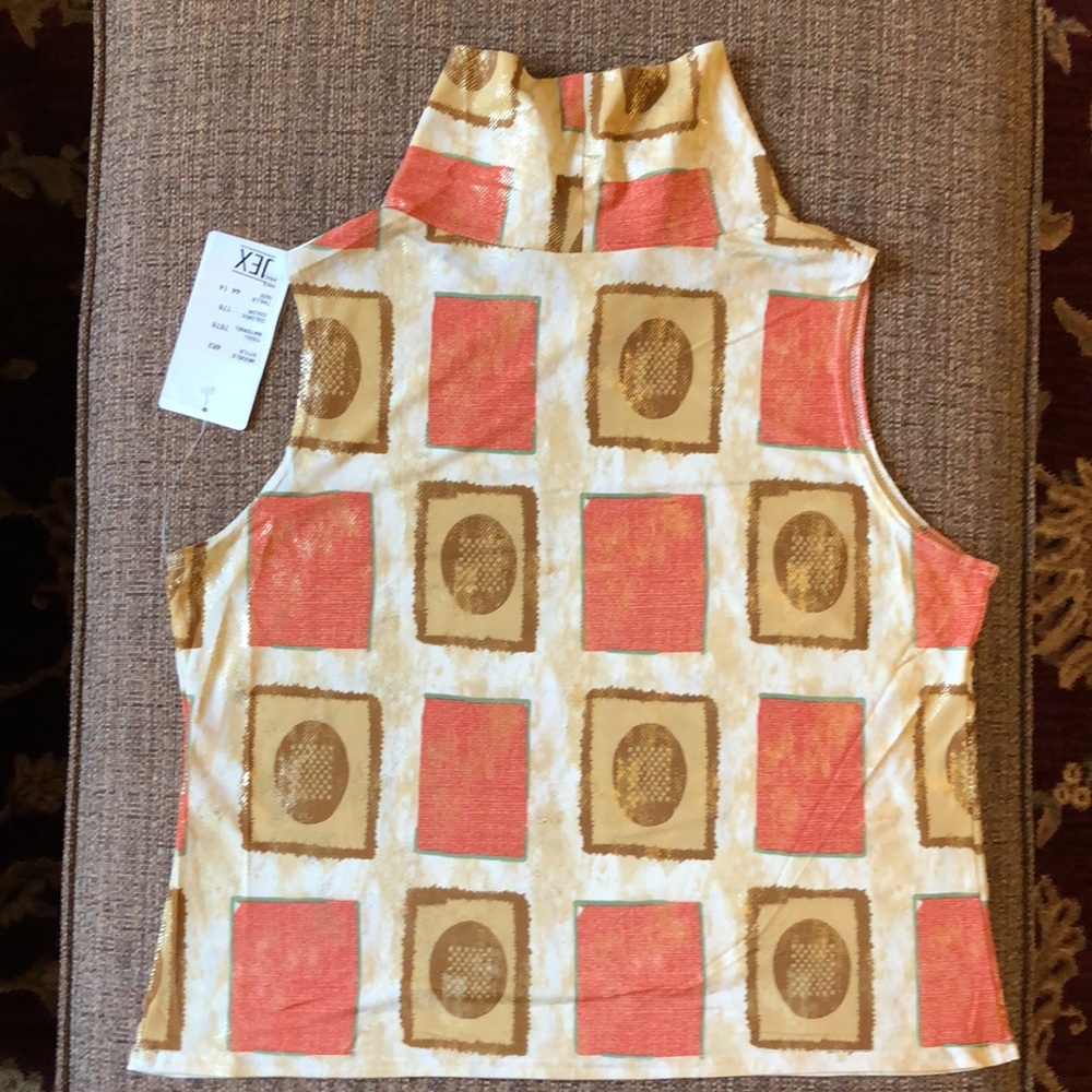 Sleeveless Geometric Print Cowl Neck Top - Orange/Gold - Picture 7 of 13